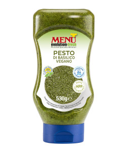 Pesto di basilico vegano (Veganes Basilikum-Pesto) Top-Down-Flasche Nettogewicht 530 g