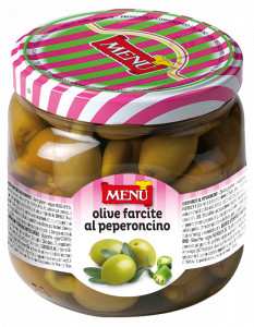 Olive farcite al peperoncino (Oliven, mit Chilischote gefüllt) Glas, Nettogewicht 790 g