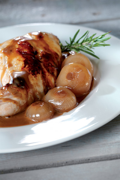 Rabbit with caramelized Cipolline onions and balsamic  glaze