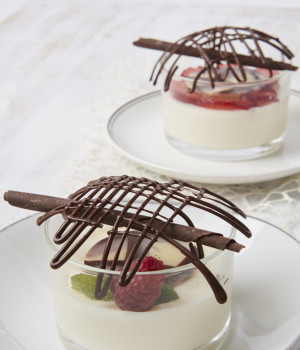 Panna cotta con griglie di cioccolato