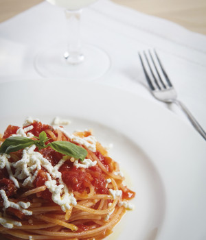 Spaghetti with Pomodorina and Fresh Ricotta cheese