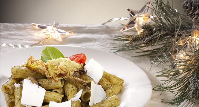 Tortiglioni with Sausages, Nettles and Crispy Artichokes